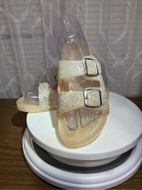 No Name 7 ladies Rhinestone Double Buckle Slide jelly like sandals
